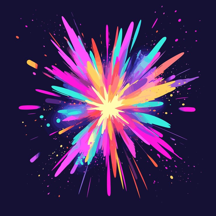 Vector colorful explosion of shapes against a dark background