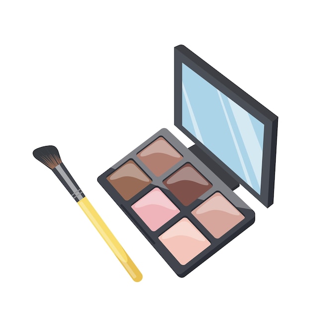 Colorful eyeshadow palette decorative cosmetics with brush vector illustration isolated on white