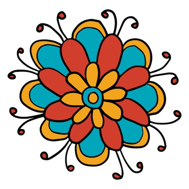 Colorful fantasy doodle cartoon flower isolated on white background.