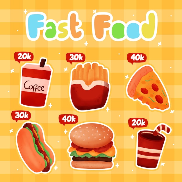 colorful fast food icons illustration