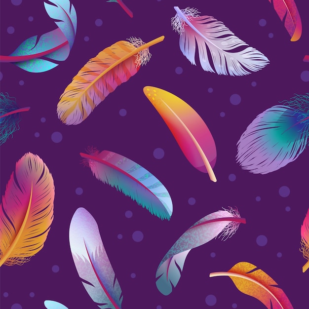 colorful feather pattern feathers coloured boho style print ethnic background tribal elements fantasy birds plumage swanky vector seamless texture