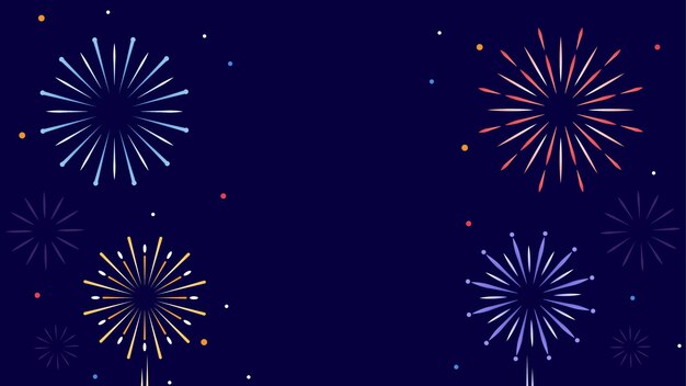 Colorful fireworks frame on a dark blue background happy new year flat style design