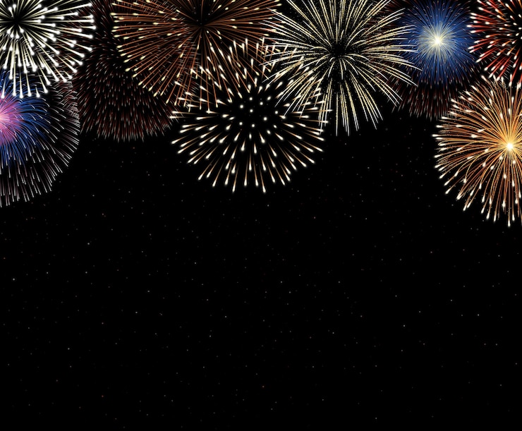 Vector colorful fireworks on night sky background 