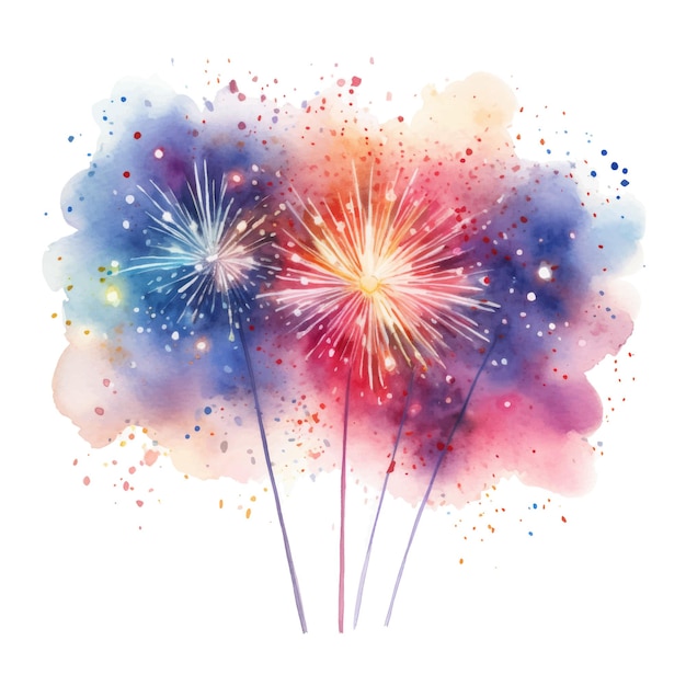 Colorful fireworks on a white background watercolor painting vector illustration