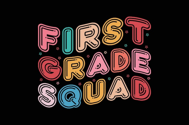 Vector a colorful first grade squad text on a black background