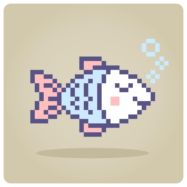 Vector colorful fish in 8 bit pixel art pixel animals for game assets in vector illustration