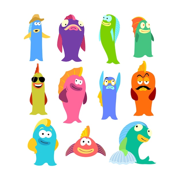 Colorful fish characters Playful and fun cartoon illustrations in vector format