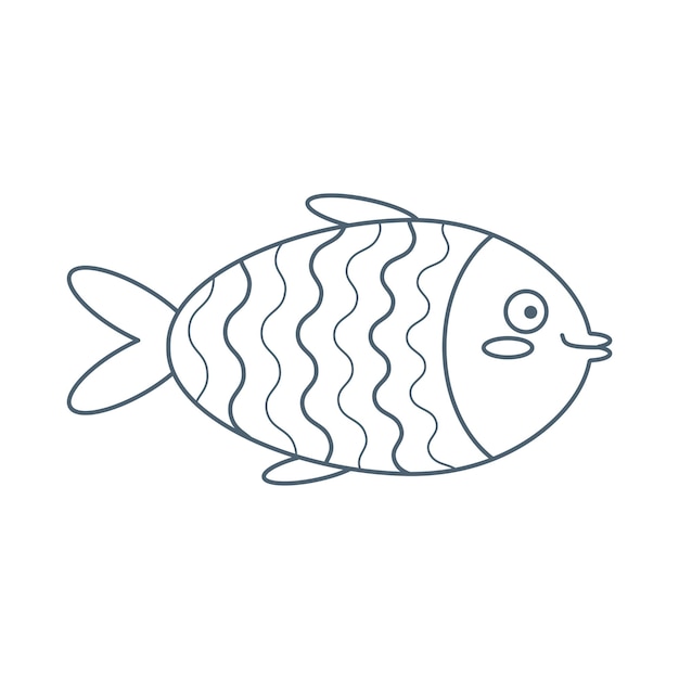 Colorful fish sea animal An inhabitant of the sea world a cute underwater creature Line art