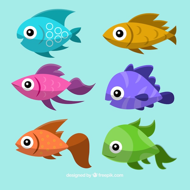 Colorful fishes collection with happy faces