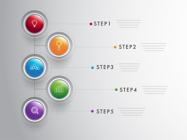 Vector colorful five step timeline infographic template for business or