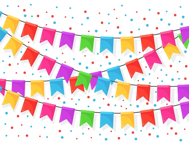 Vector colorful flags garland and confetti