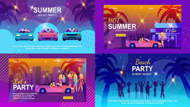 Vector colorful flat banners set inviting to summer adventure