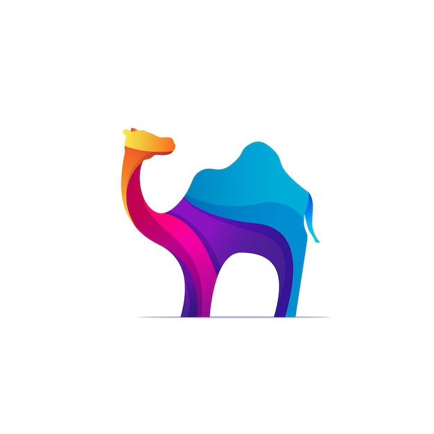 다채로운 평면 낙타 로고 디자인