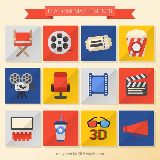 Vector colorful flat cinema elements