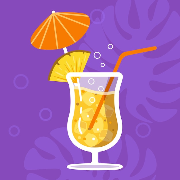 Colorful flat cocktail in a glass with ananas Vector design