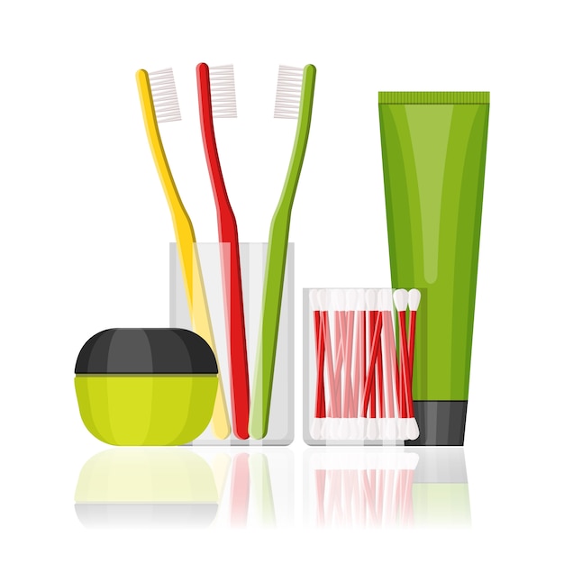 Colorful flat cosmetic and dental set