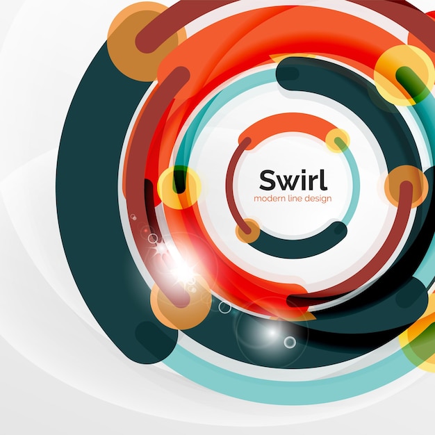 Colorful flat design abstract background Swirl and circle shaped lines on white