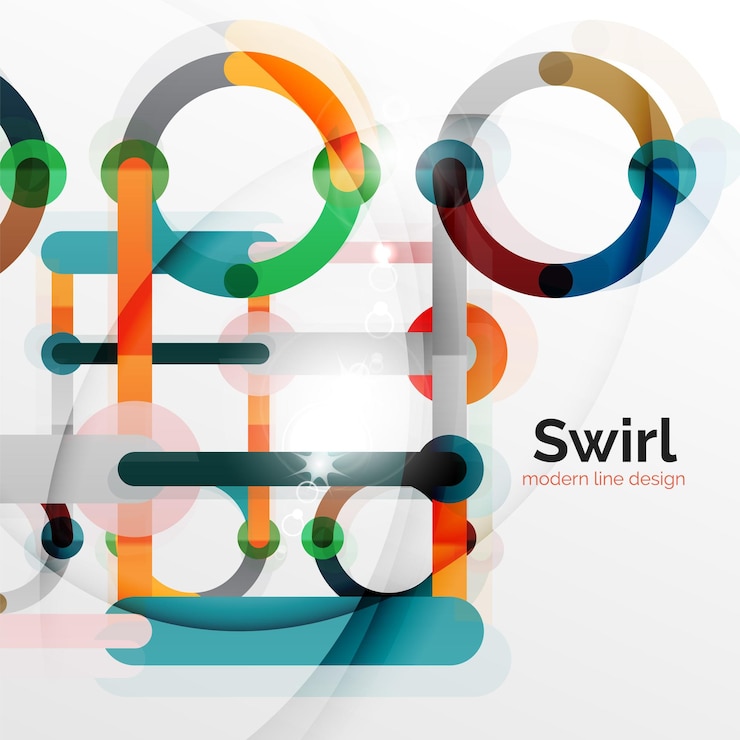 Vector colorful flat design abstract background swirl and circle shaped lines on white