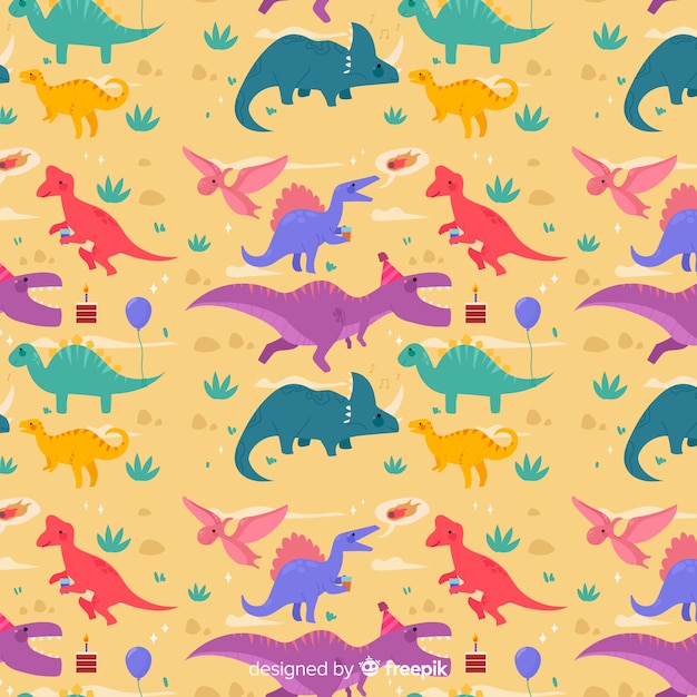 화려한 플랫 공룡 패턴