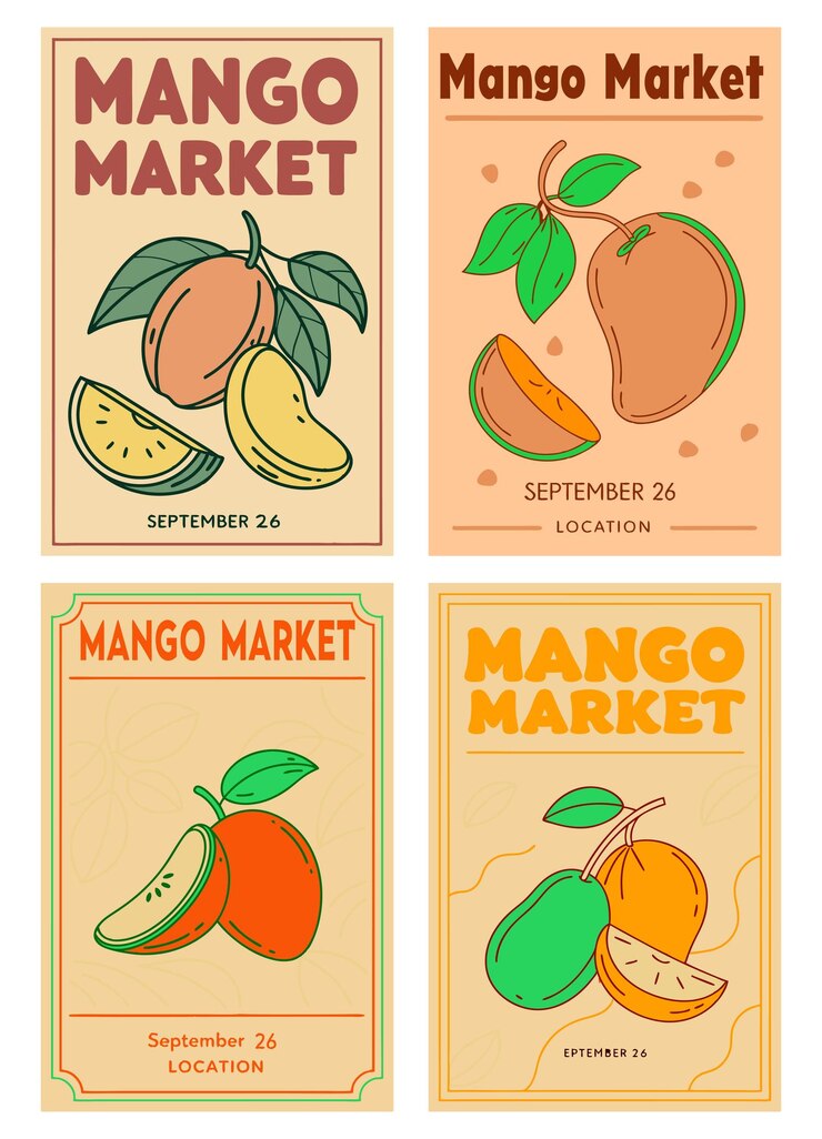 Vector colorful flat fruit illustrations for modern posters
