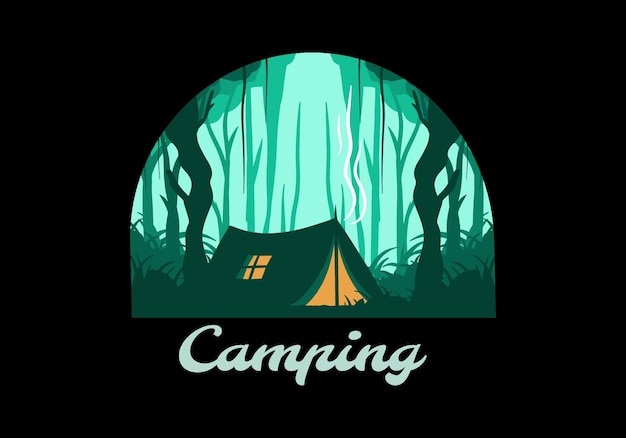 Colorful flat illustration of camping in the jungle