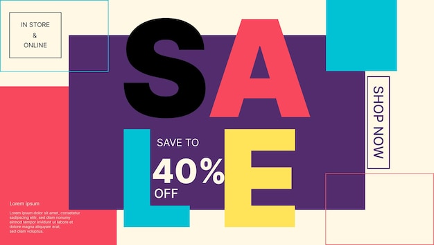 Vector colorful flat sale banner design in retro or vintage style