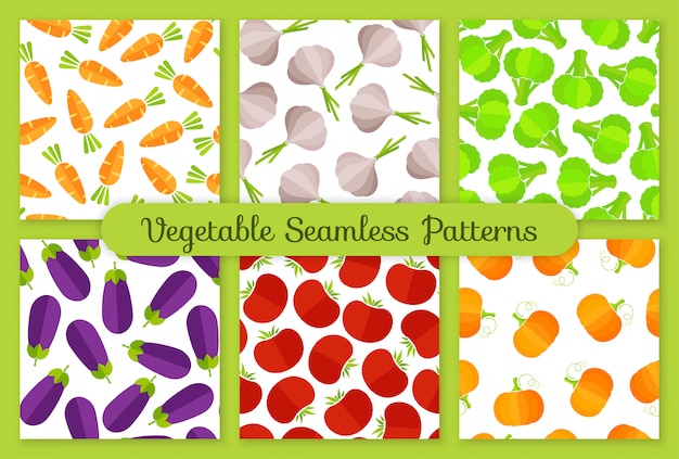 Colorful flat vegetables seamless pattern set