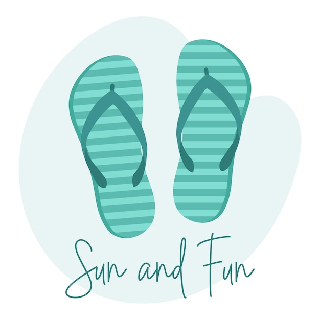 Colorful flip flops summer slippers and the phrase Sun and fun Summer background print