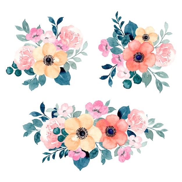 Colorful floral arrangement collection with watercolor