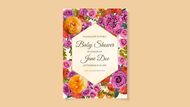 Tema botanico di fiori colorati per baby shower con layout floreale colorato