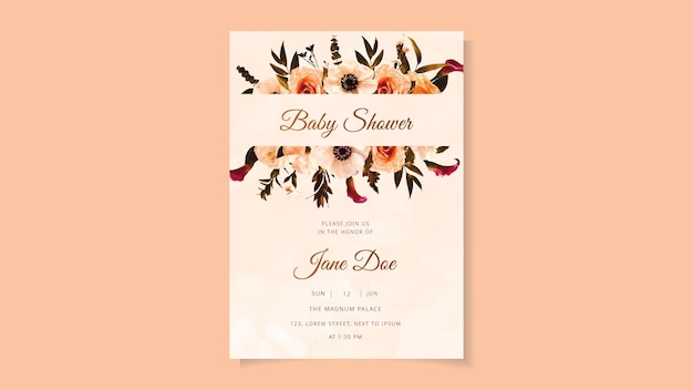 Vector colorful floral baby shower card layout pretty flowers botanical theme