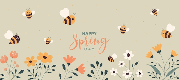 A colorful floral background with bees and flowers