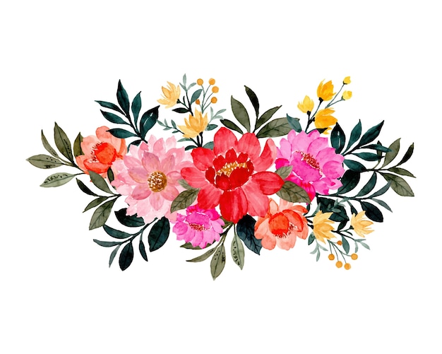 Vector colorful floral bouquet with watercolor