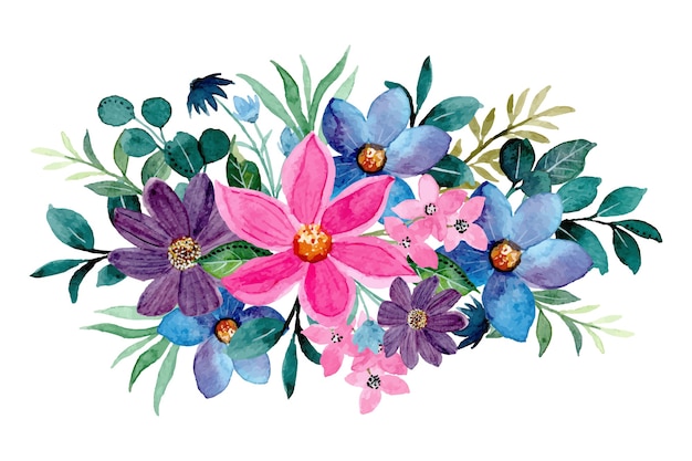 Vector colorful floral bouquet with watercolor