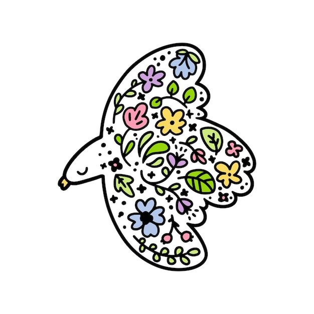 Colorful floral doodle bird illustration Nature and spring concept Vector illustration