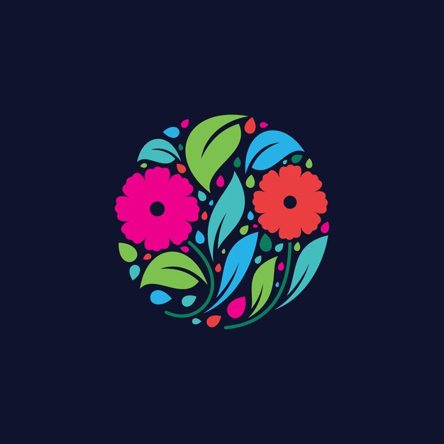 Vector colorful floral emblem logo design template vector illustration