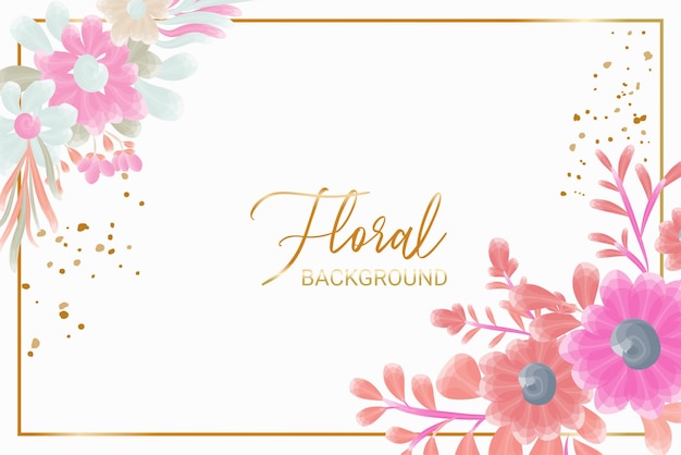 Colorful floral flower frame background with art watercolor