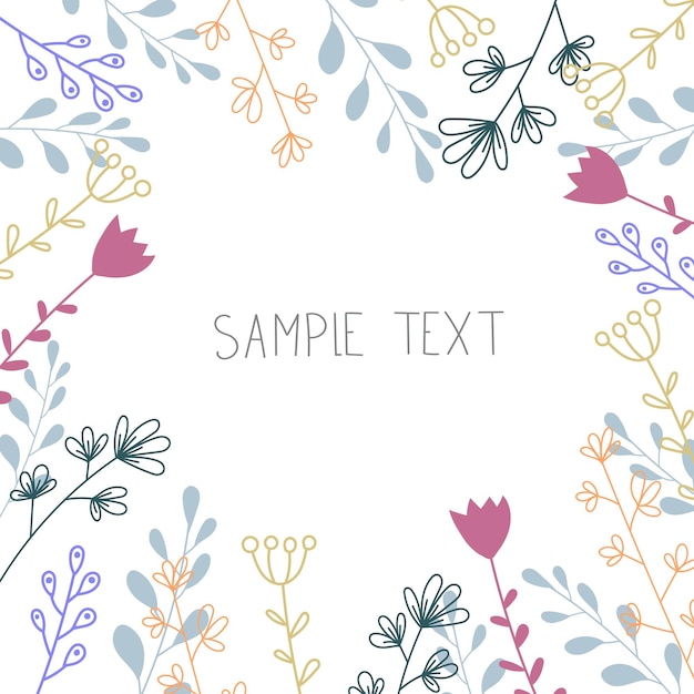 Colorful floral frame with text. vector illustration. flat Hand drawing