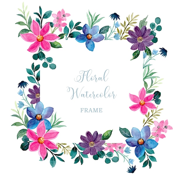 Colorful floral frame with watercolor