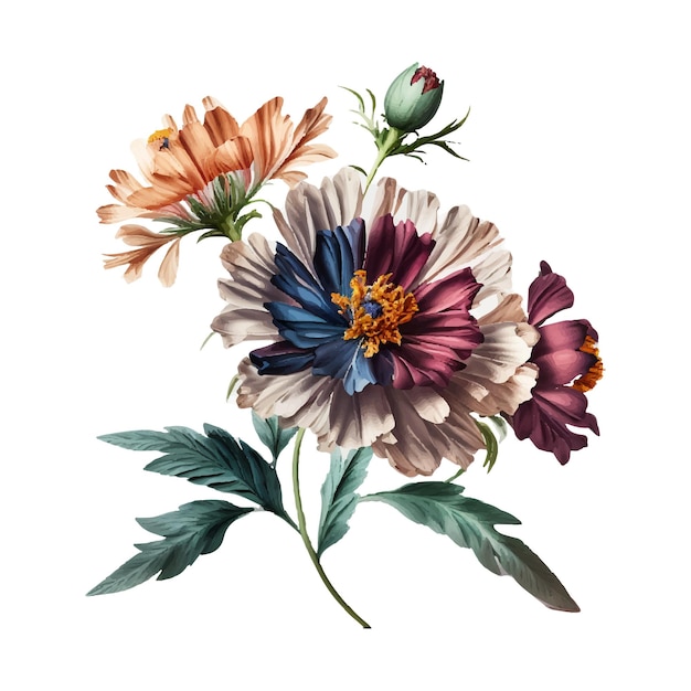 Un'illustrazione floreale colorata con un mazzo di fiori.