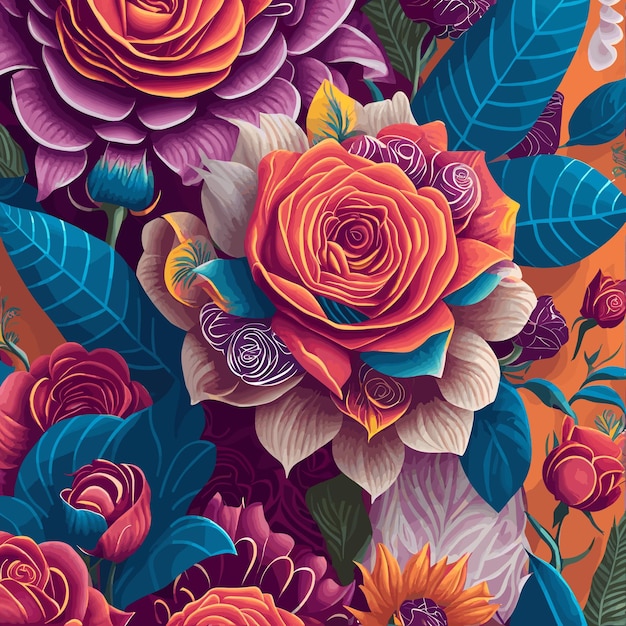 A colorful floral illustration with roses and leaves.