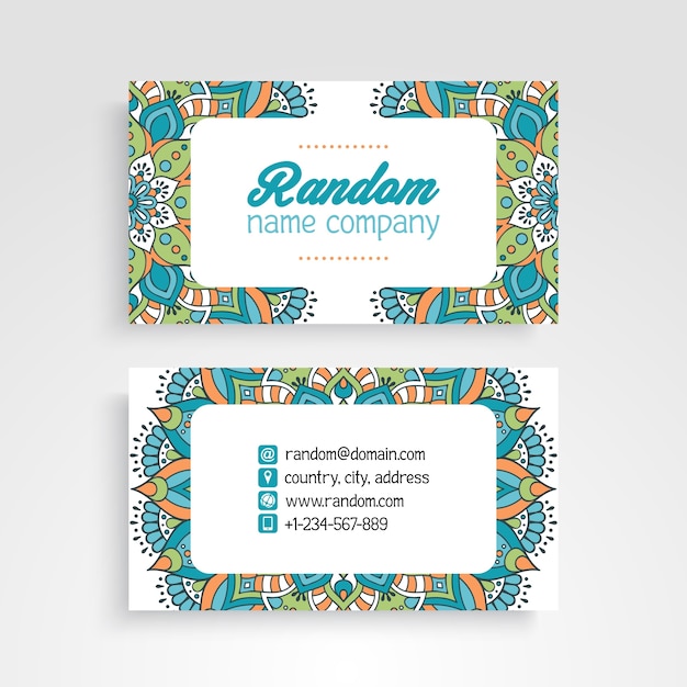 Colorful floral mandala business card