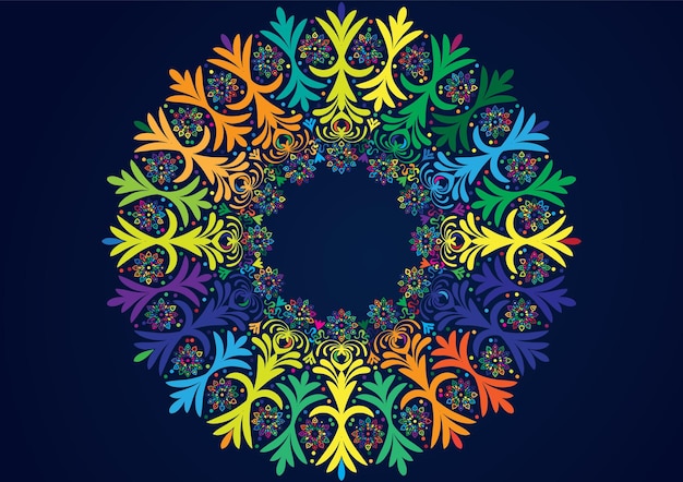 A colorful floral mandala design ornamental frame vector illustration on dark background