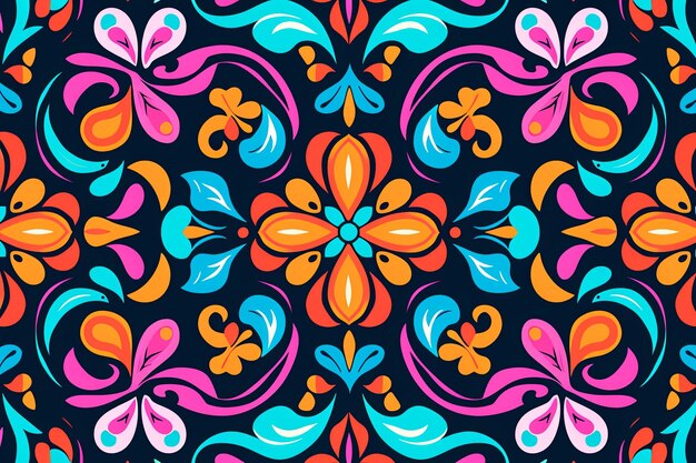 Vector colorful floral pattern on a black background