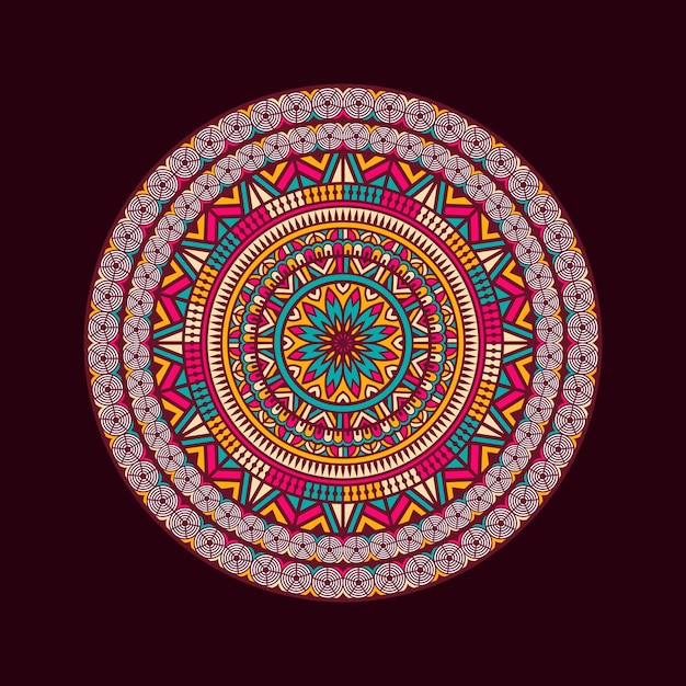 Colorful and floral pattern vector mandala design on black background.