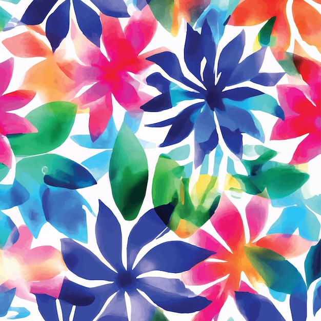 A colorful floral pattern with a blue and red flower.