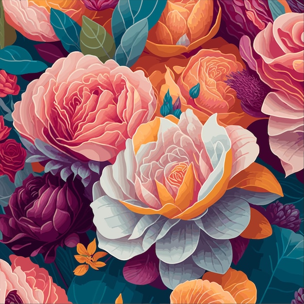 A colorful floral pattern with a bunch of flowers.