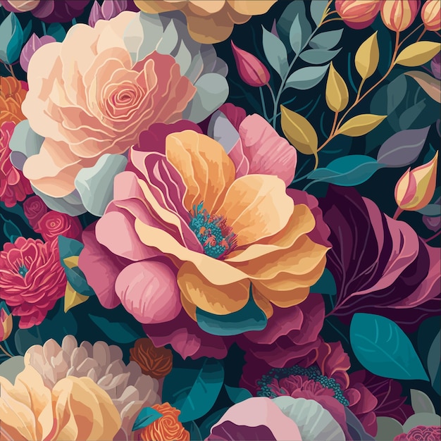 A colorful floral pattern with a bunch of flowers.