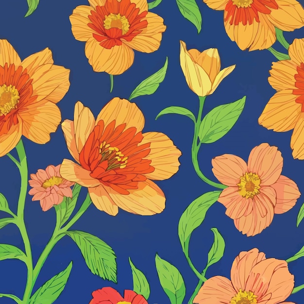 Vettore un colorato disegno floreale con fiori arancione