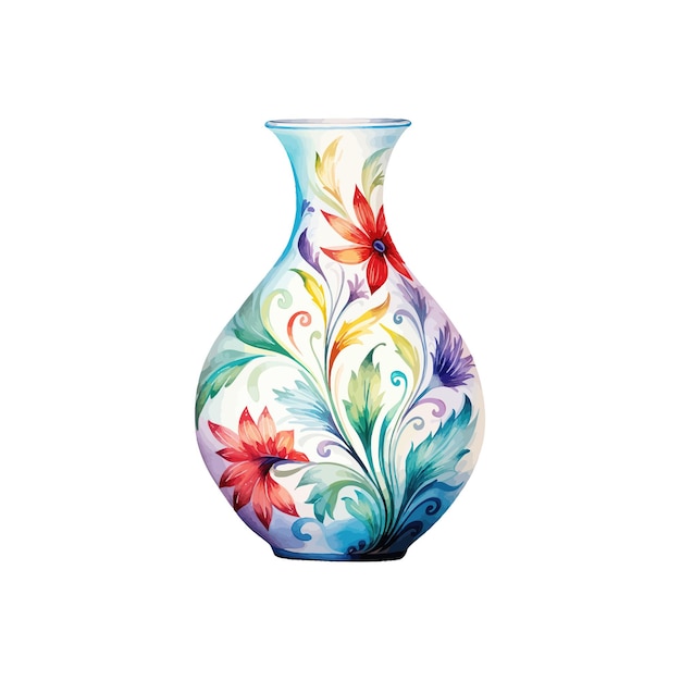 Vector colorful floral patterned vase watercolor art style vector illustration design